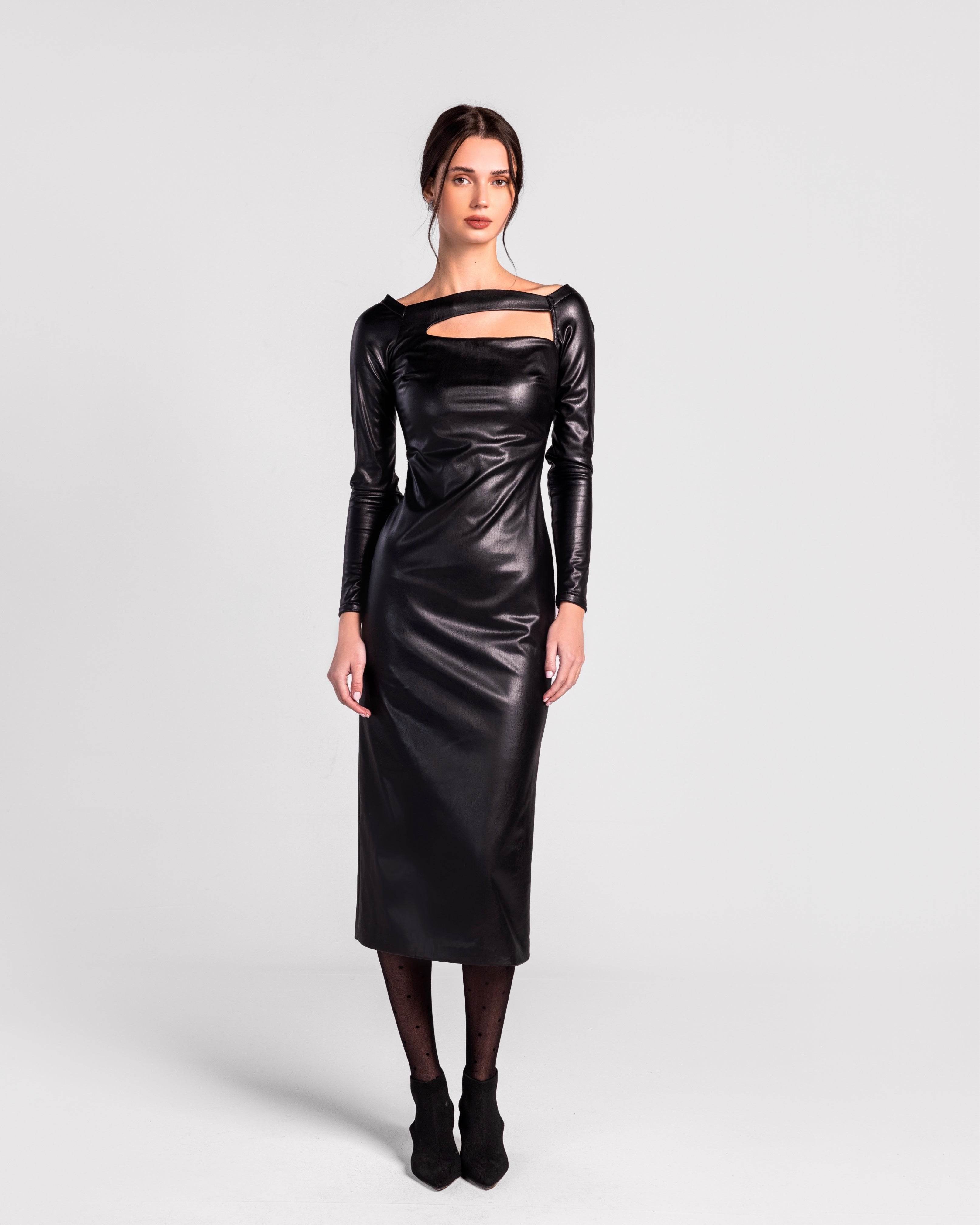 Noor Cut-Out Leatherette Midi Dress - MOONMAINS EGY