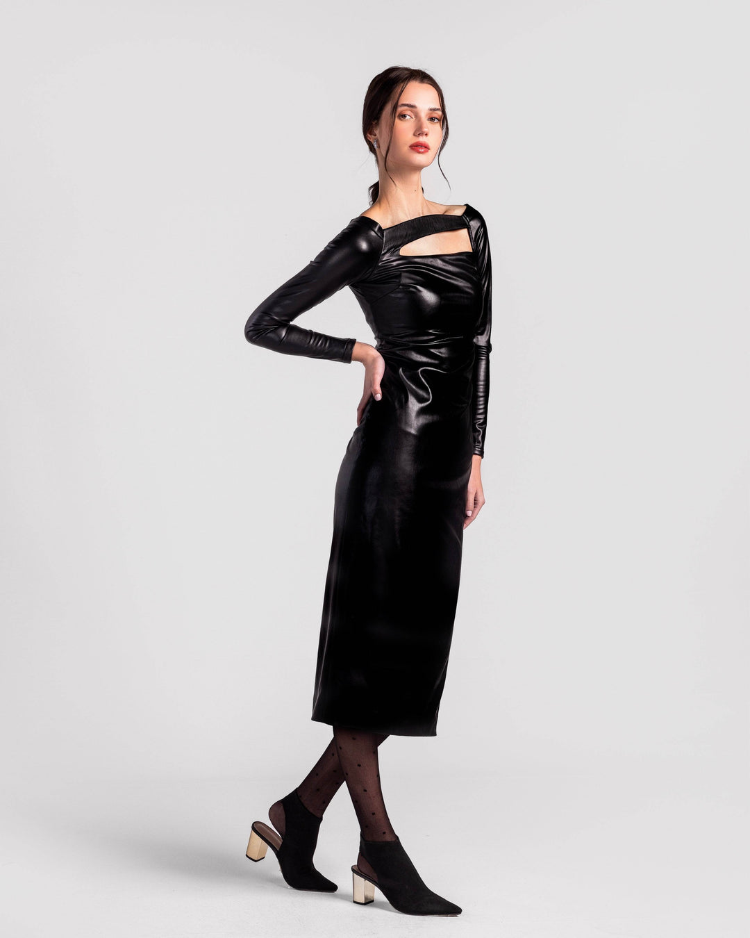 Noor Cut-Out Leatherette Midi Dress MOONMAINS EGY Noor Cut-Out Leatherette Midi Dress MOONMAINS EGY
