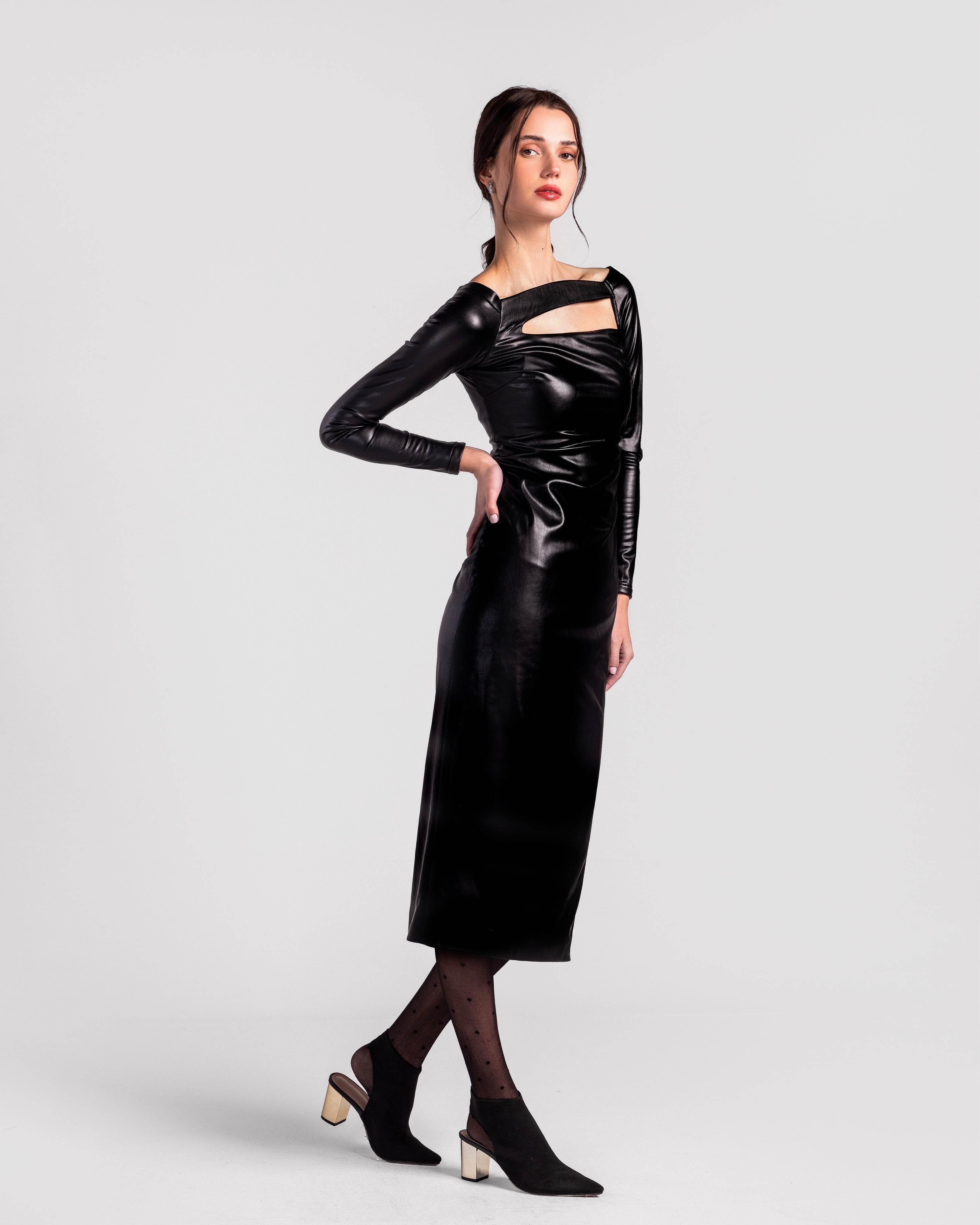 Noor Cut-Out Leatherette Midi Dress - MOONMAINS EGY