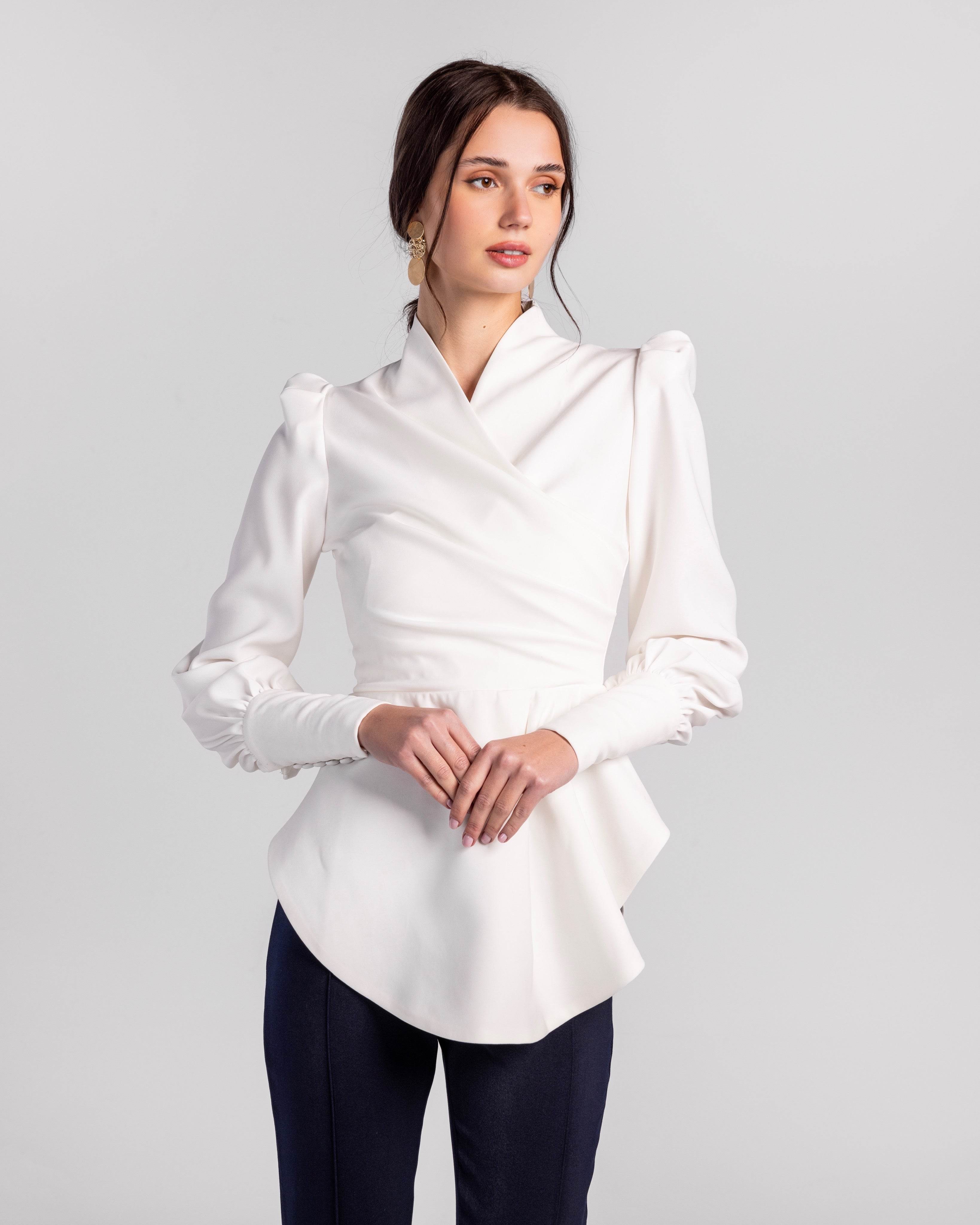Crimson Cascade Button-Sleeve Blouse - MOONMAINS EGY