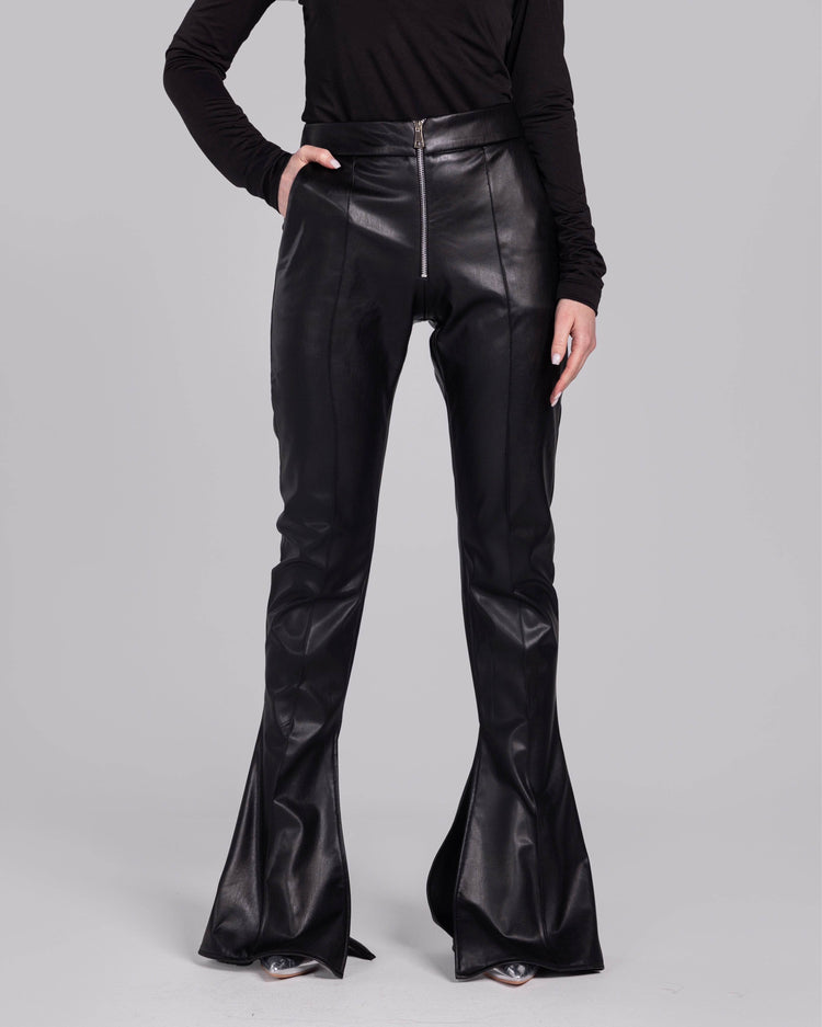 Edgy Elegance Leatherette Flare Pants - MOONMAINS EGY