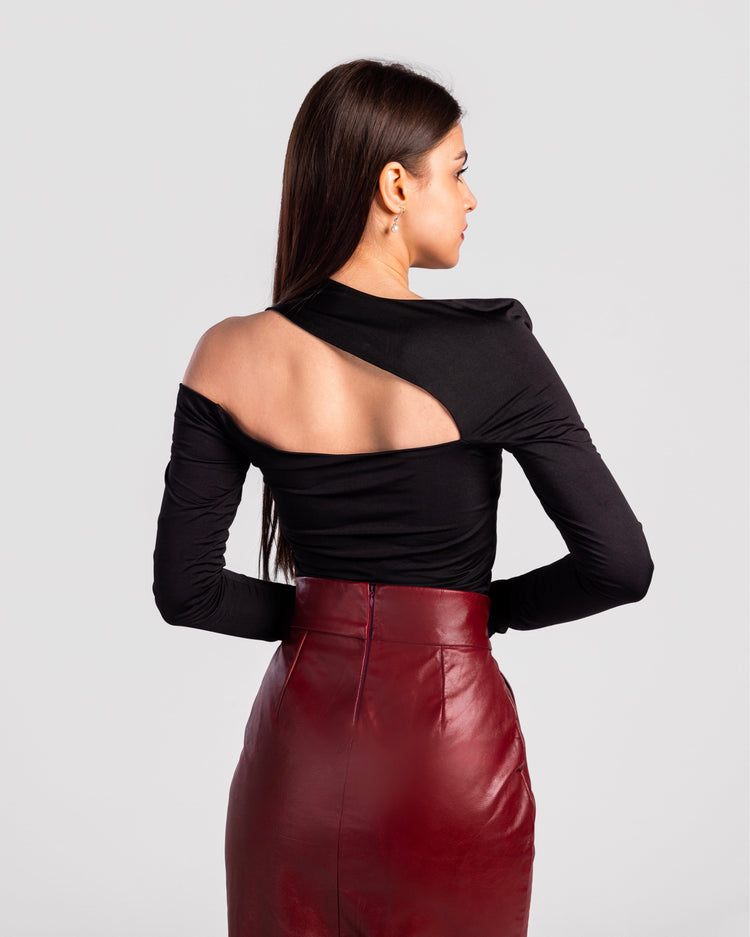 High-Waist Real Leather Pencil Skirt" - MOONMAIN