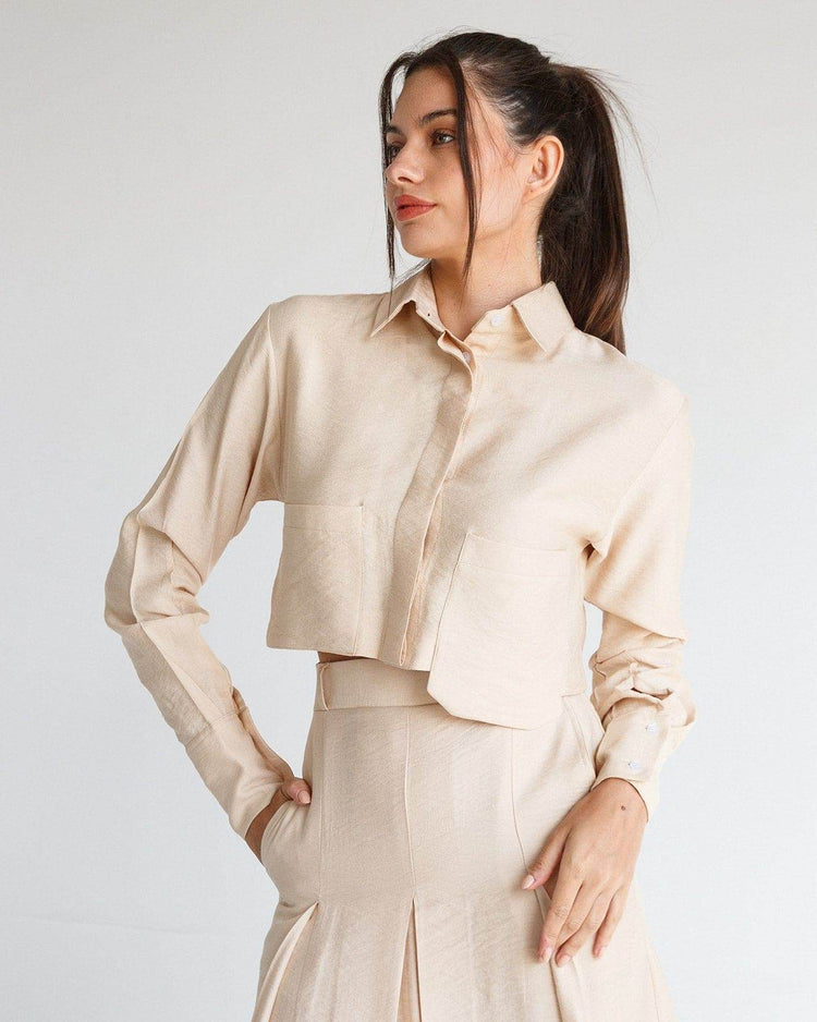 LONG SLEEVES CROPPED LINEN SHIRT - MOONMAINS EGY