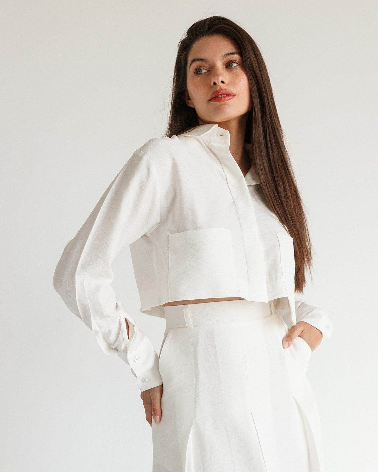 LONG SLEEVES CROPPED LINEN SHIRT - MOONMAINS EGY