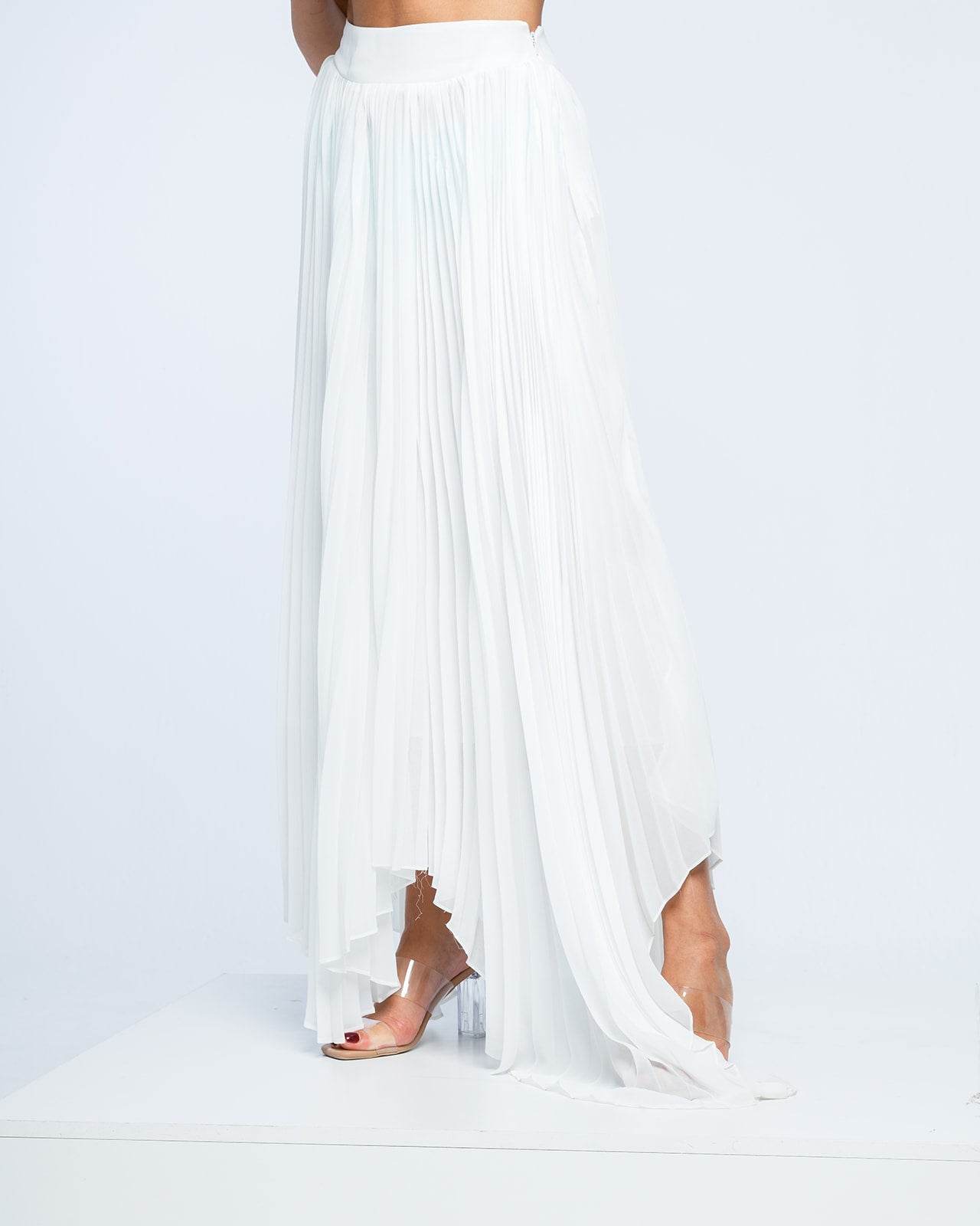 PLEATED PLISSE ASYMMETRIC MIDI SKIRT - MOONMAINS EGY