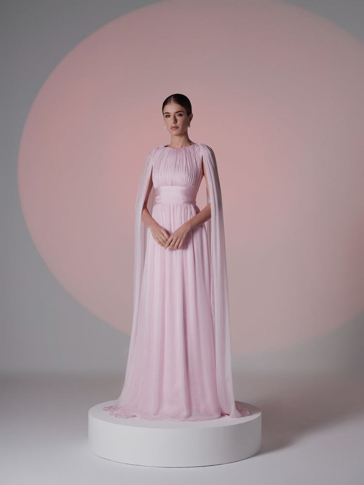 light pink maxi dress with sleeves