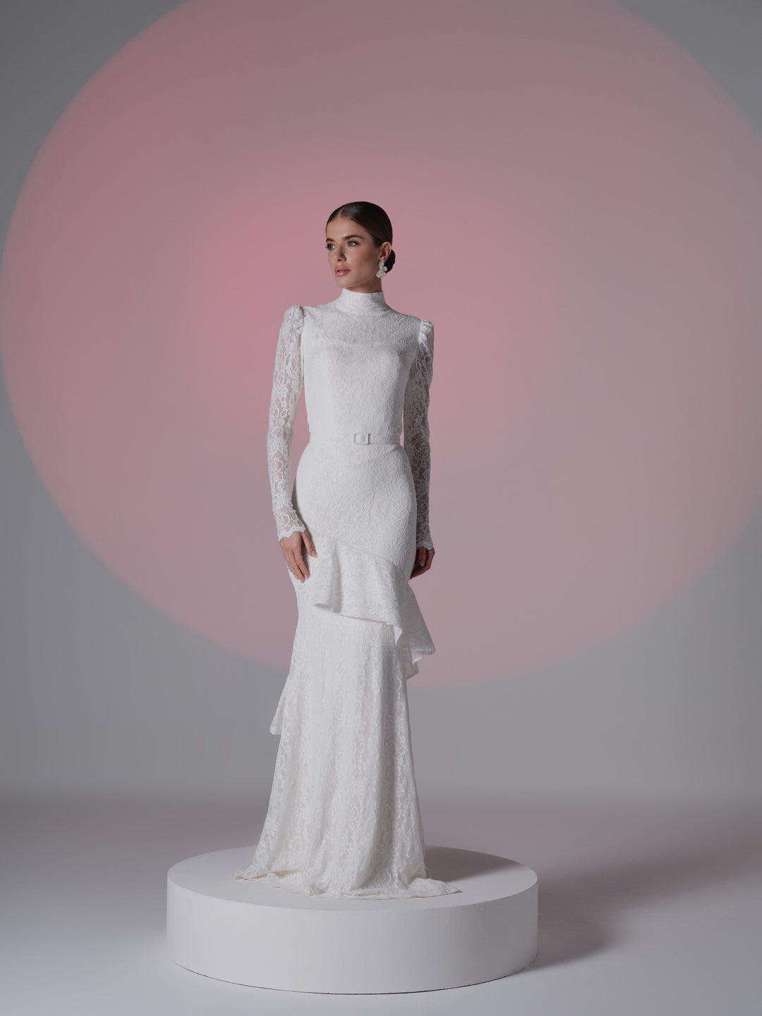 white lace dress with long sleeves