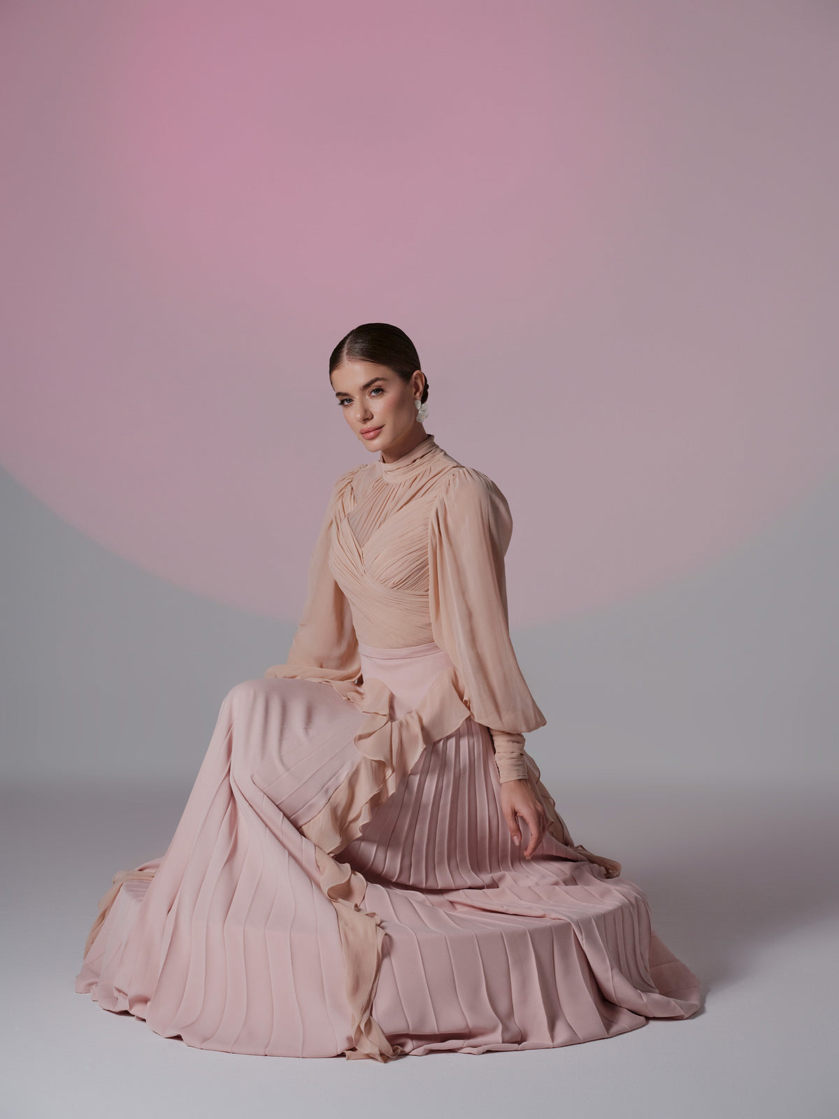 blush pink dress with sleeves