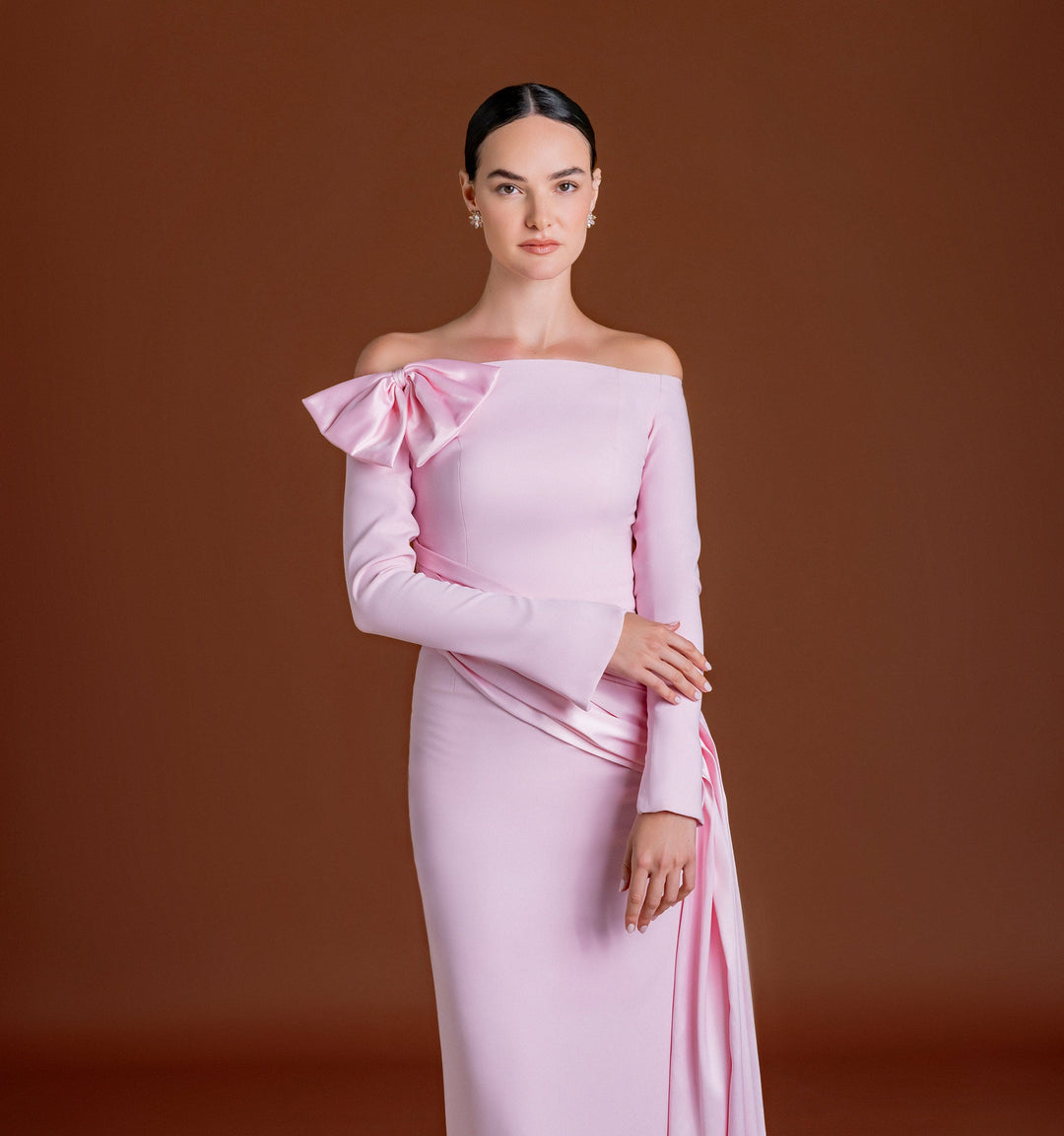 clara satin maxi dress Liv Foster Clara One-Shoulder Rosette Satin A-Line Maxi Dress