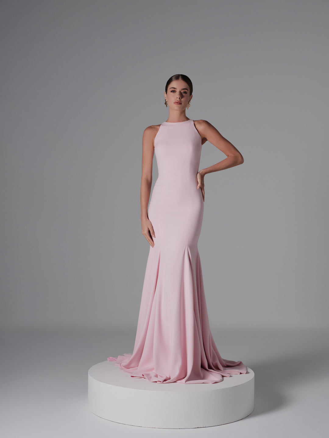 blush pink high neck dress