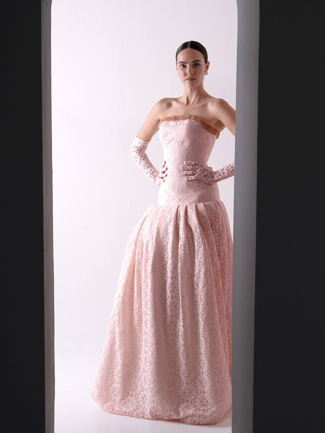 Rosette Strapless Gown