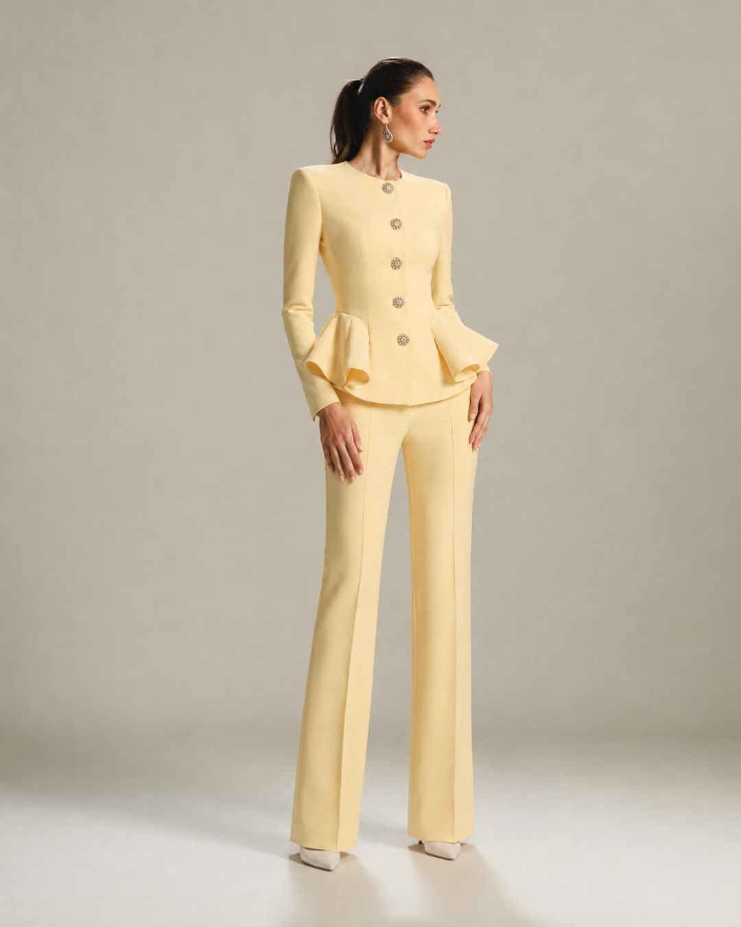 PEARL BUTTON PEPLUM SUIT