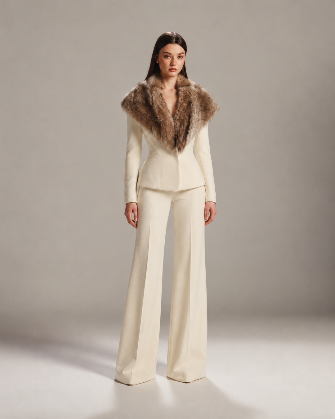 Ivory Royale Fur-Trimmed Suit