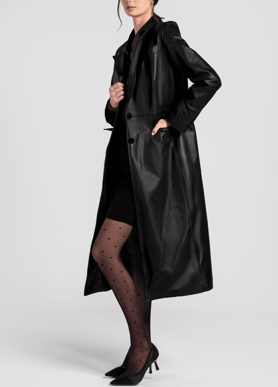 Scarlet Long Leather Trench Coat - MOONMAINS EGY