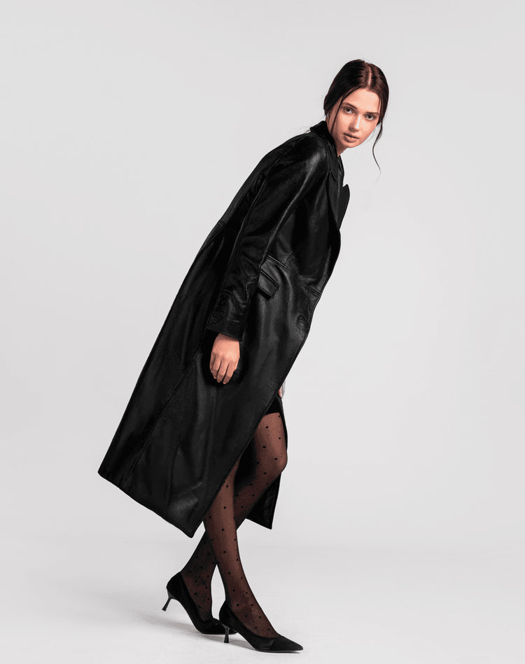 Scarlet Long Leather Trench Coat - MOONMAINS EGY