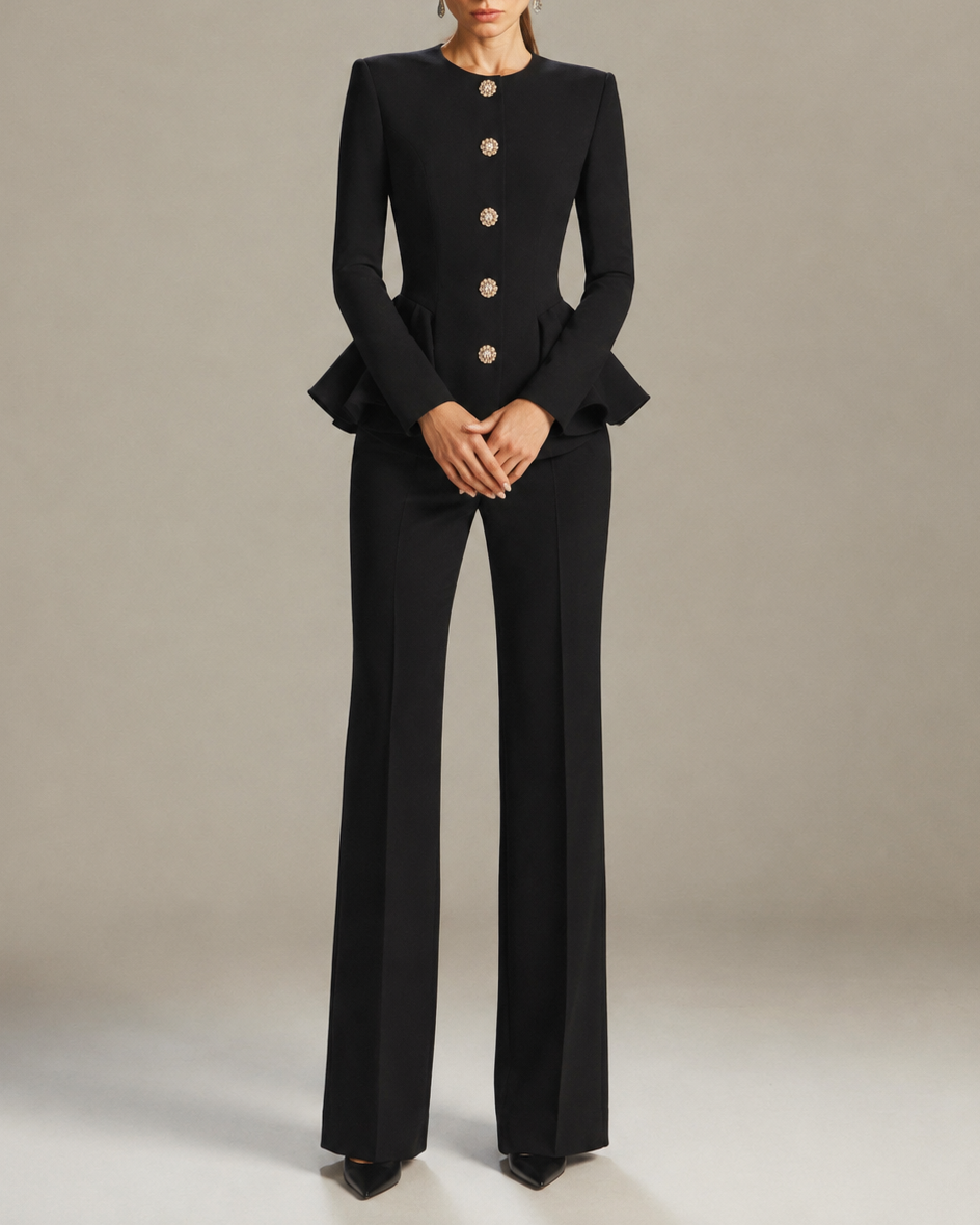 PEARL BUTTON PEPLUM SUIT
