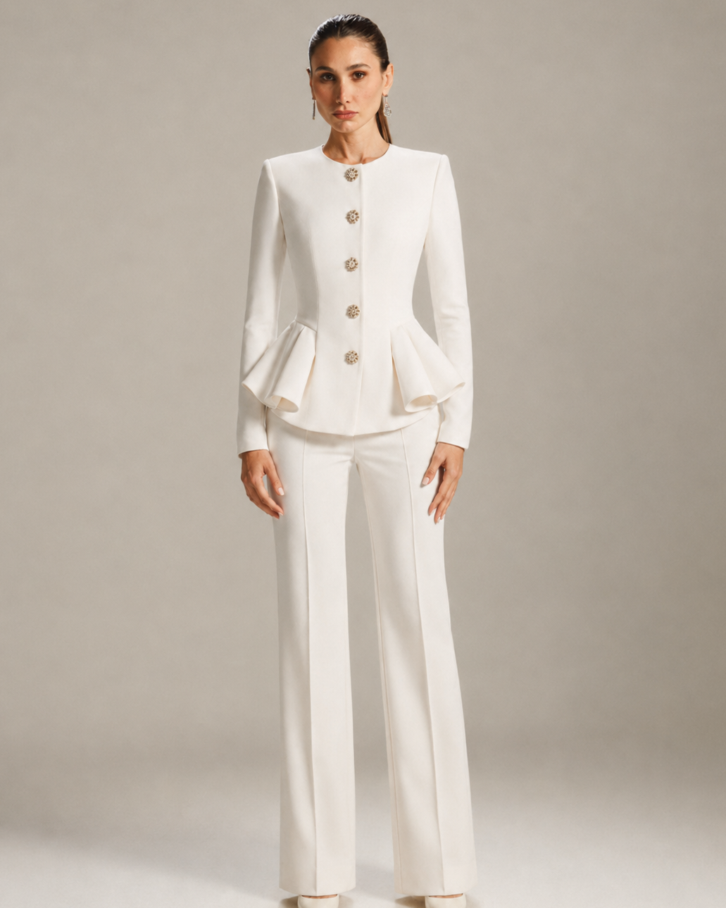 PEARL BUTTON PEPLUM SUIT