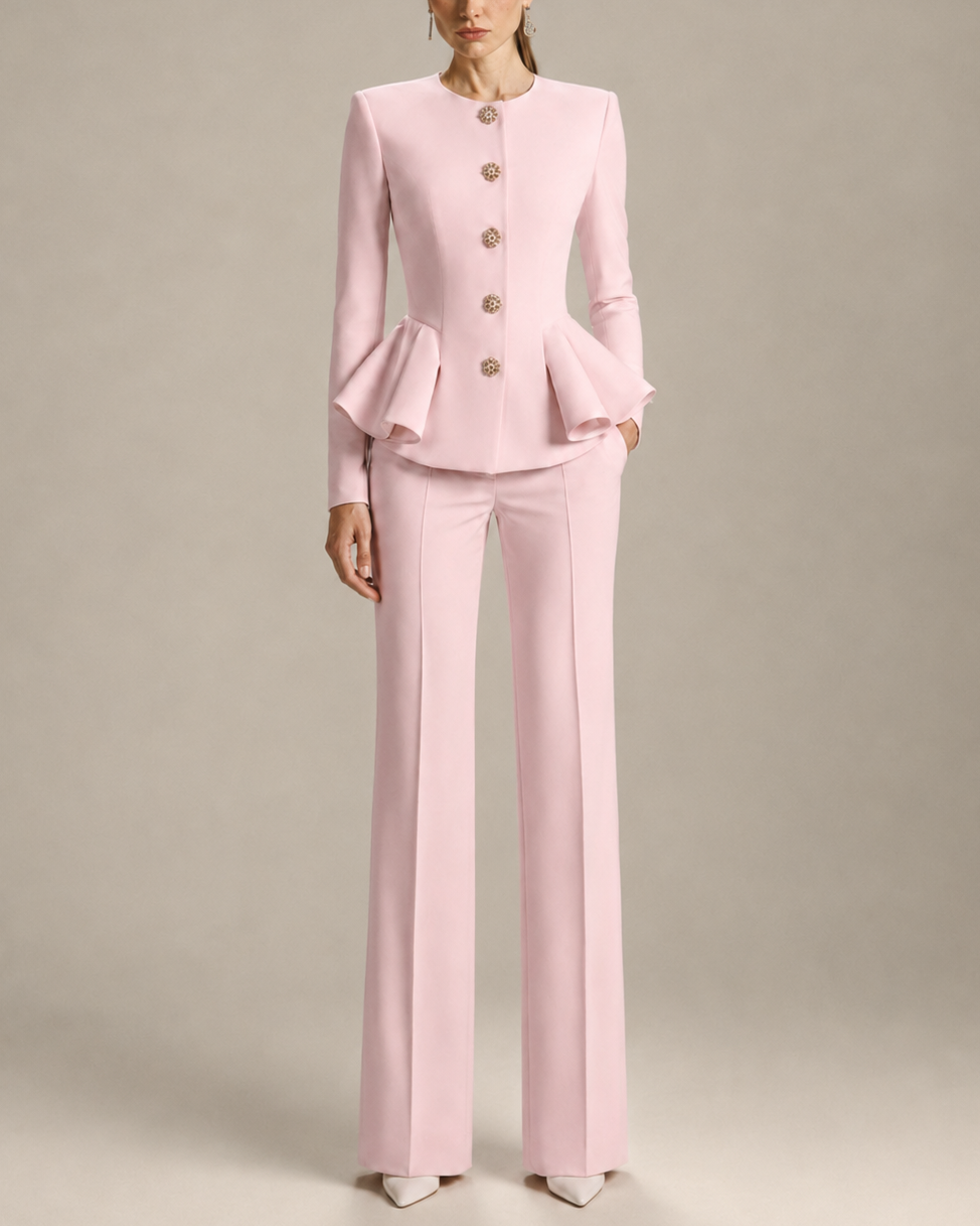 PEARL BUTTON PEPLUM SUIT