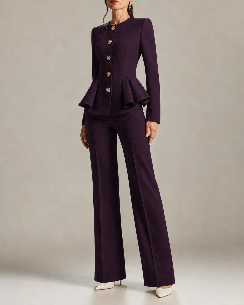 PEARL BUTTON PEPLUM SUIT