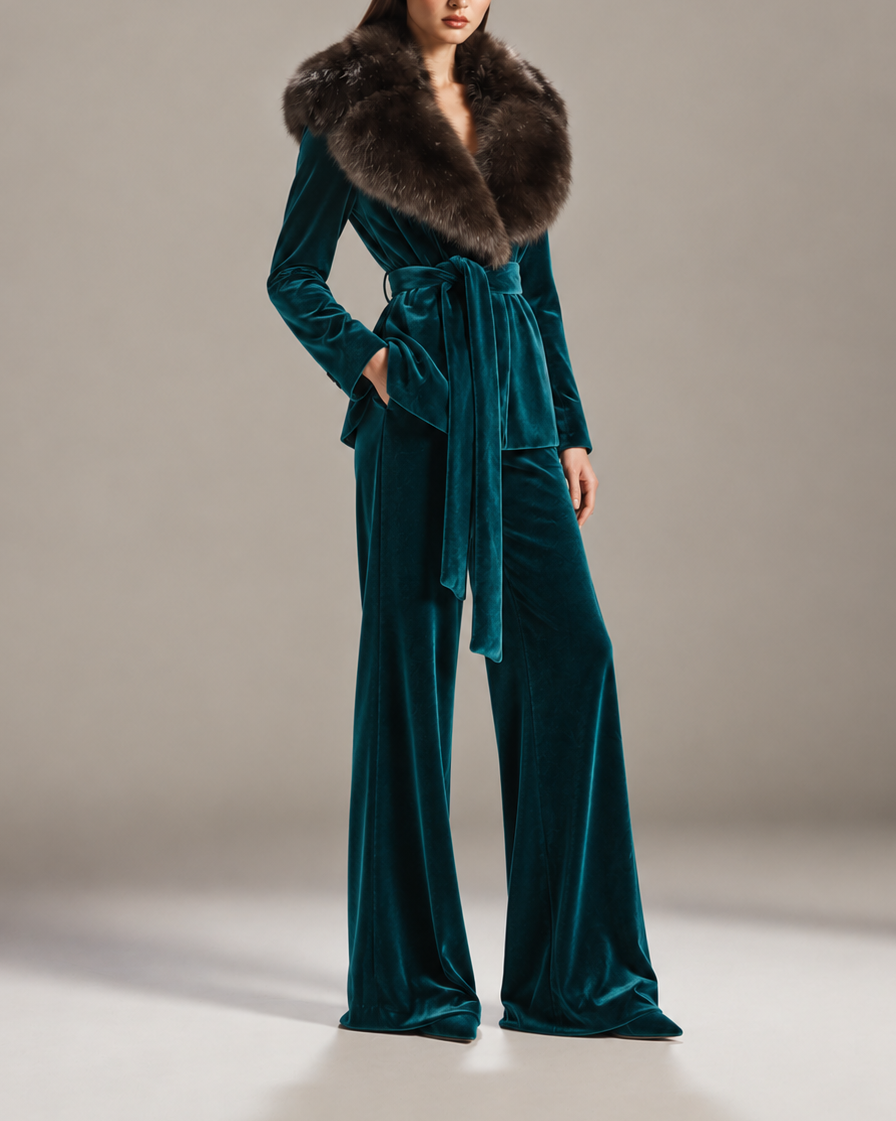 Amethyst Fur-Trimmed Velvet Suit